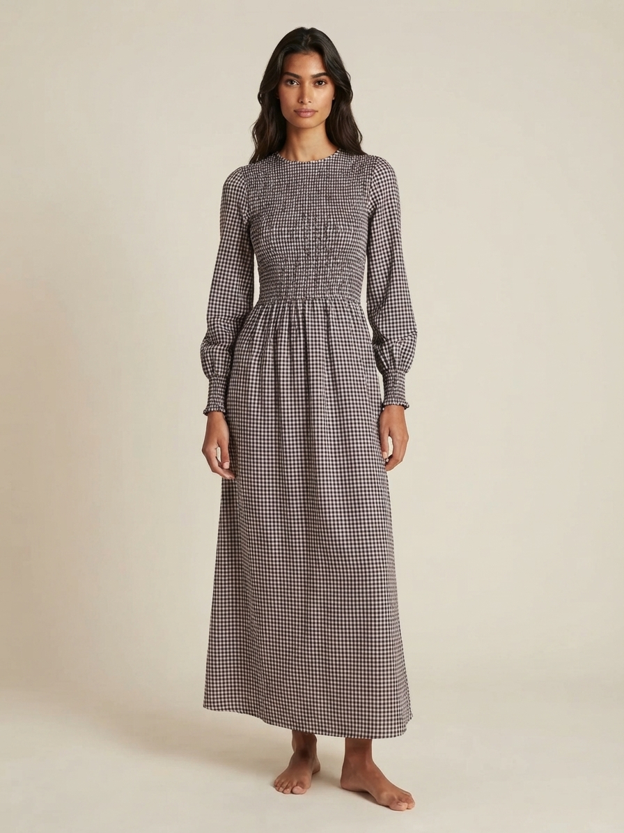Vestido Comprido Xadrez c/ Favos