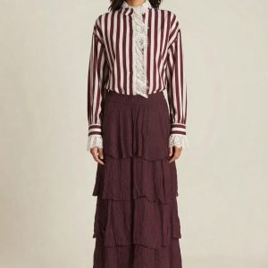 Camisa Riscas Bordeaux e Renda