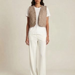 Colete Curto acolchoado com Tachas - Creme