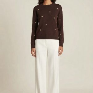 Camisola de Malha com Aplicação de Corações Dourados