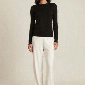 Camisola Canelada de Malha Suave com Gola Redonda