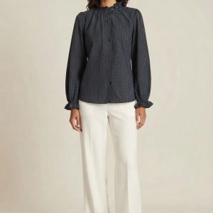 Camisa Xadrez Gola e Folhos em Azulão