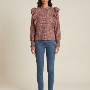 Camisa Xadrez com Folhos Frontais e Posteriores