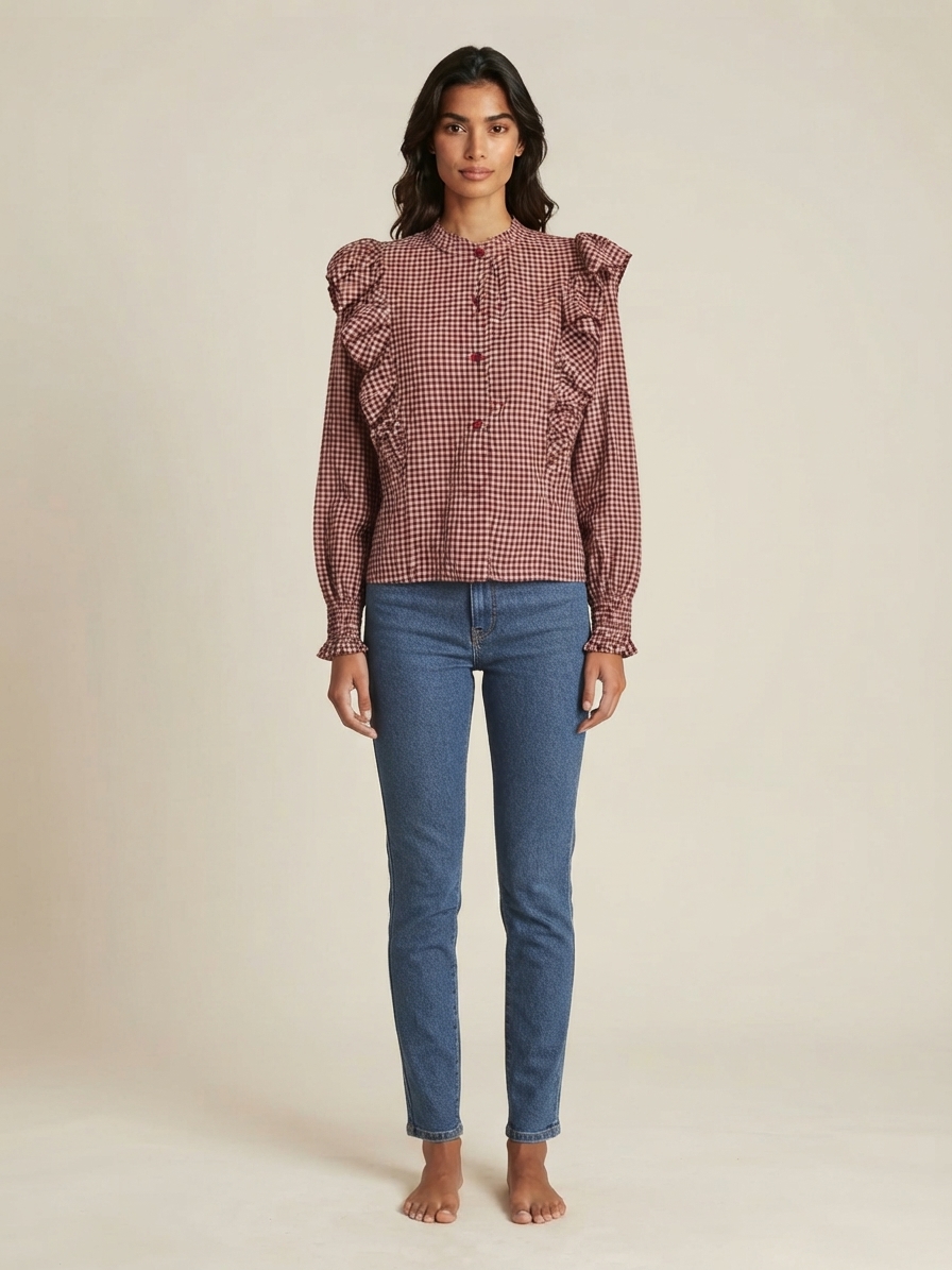 Camisa Xadrez com Folhos Frontais e Posteriores