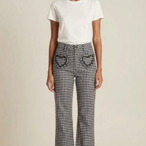 Calças de Xadrez Azul com Bolsos de Coração