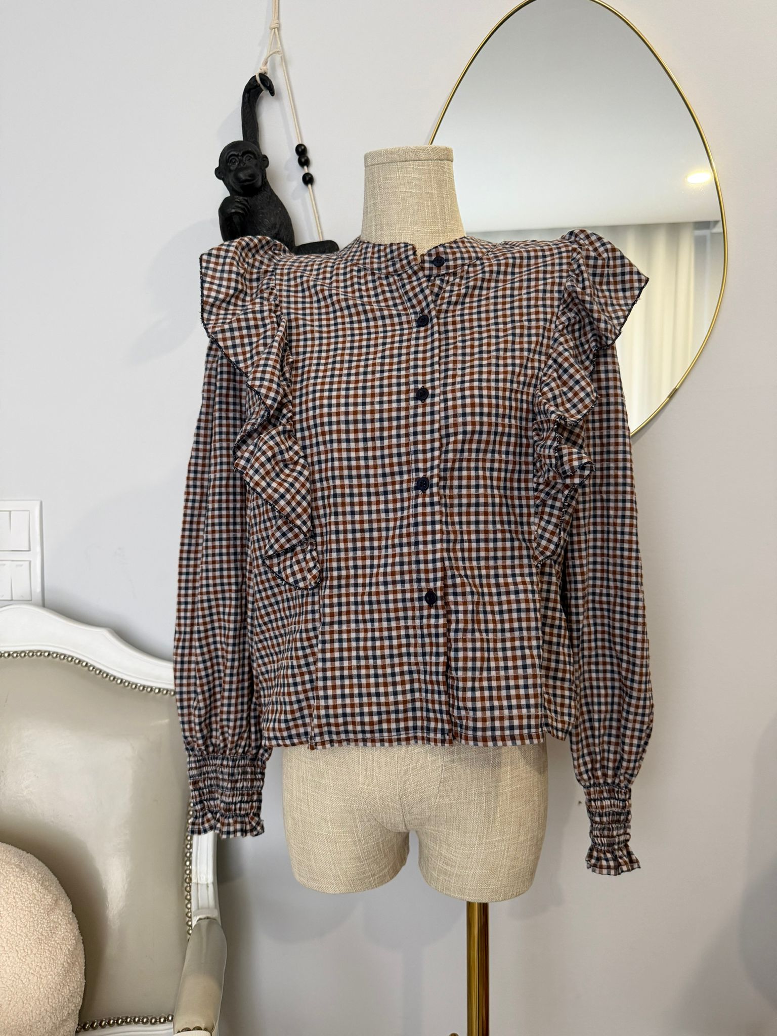Camisa Xadrez com Folhos Frontais e Posteriores - Image 2