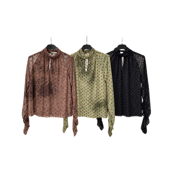 Blusa de Tule - Bolinhas de Gola Alta - Image 2