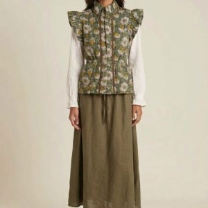Colete Acolchoado Floral com Folhos nas Cavas